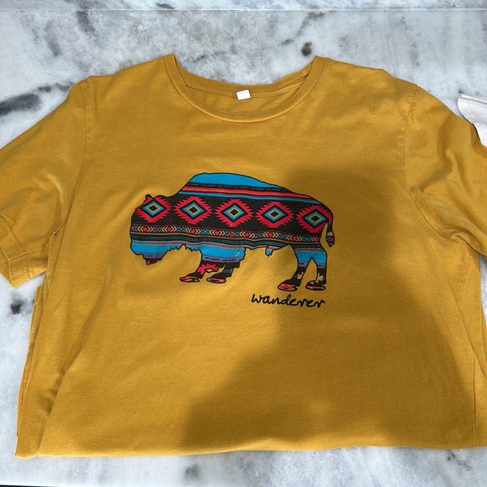 Mustard yellow “wanderer” t-shirt, size large